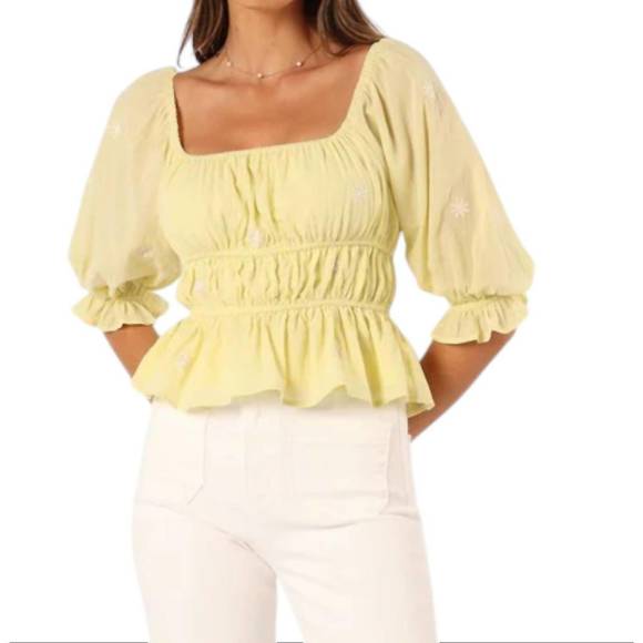 BY TOGETHER Tops - NEW BY TOGETHER rachel floral embroidered blouse in lime